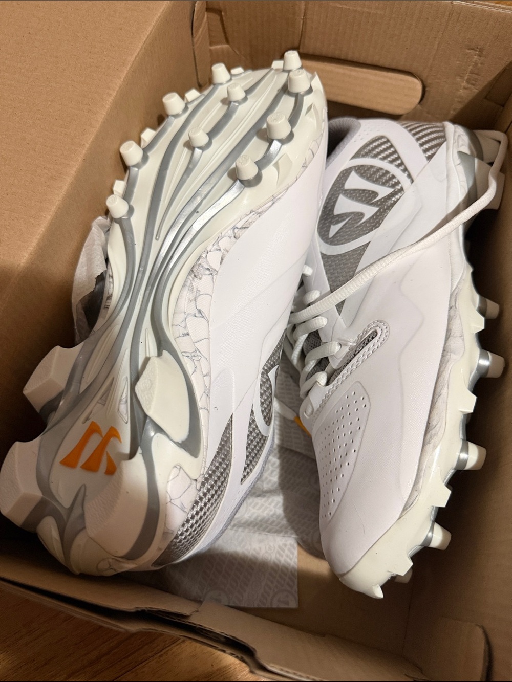 Men's White Athletic Cleats with Gray Accents